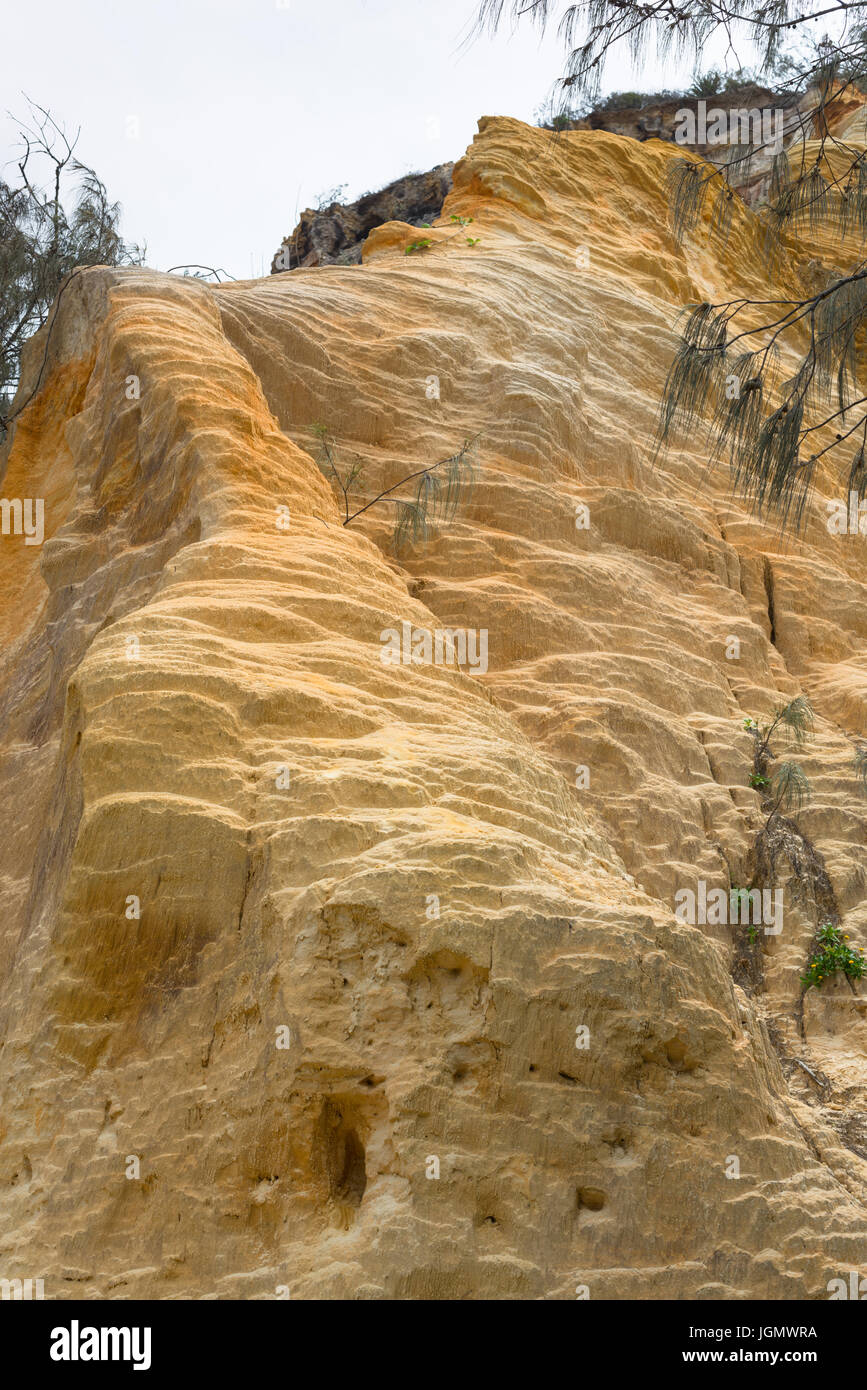 Coloured sands cathedral cliffs on Fraser Island in Australia. Stock Photo