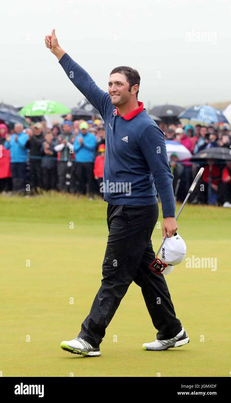 Spain's Jon Rahm celebrates winning the Dubai Duty Free Irish Open at