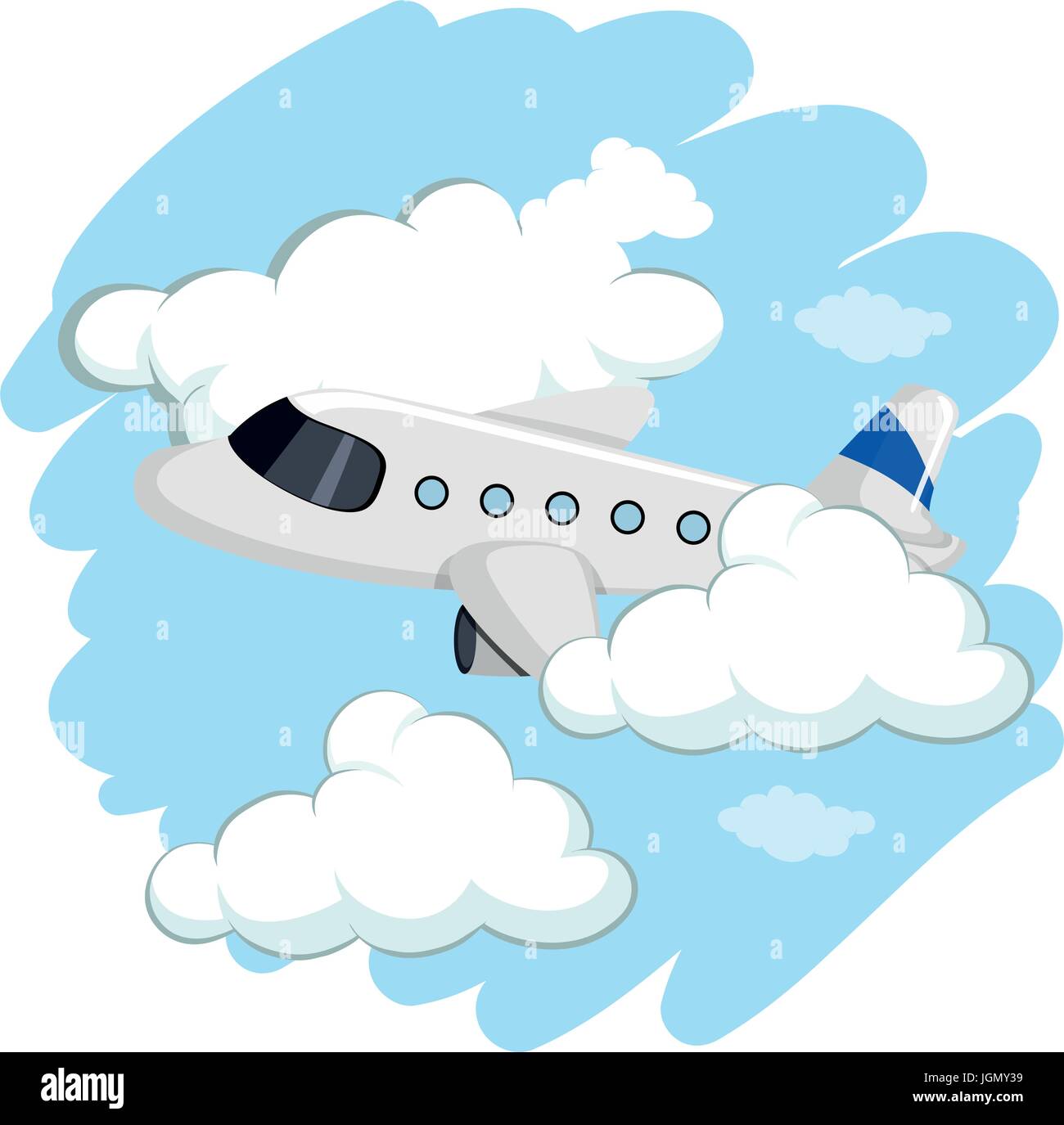 Airplane flying high in sky illustration Stock Vector