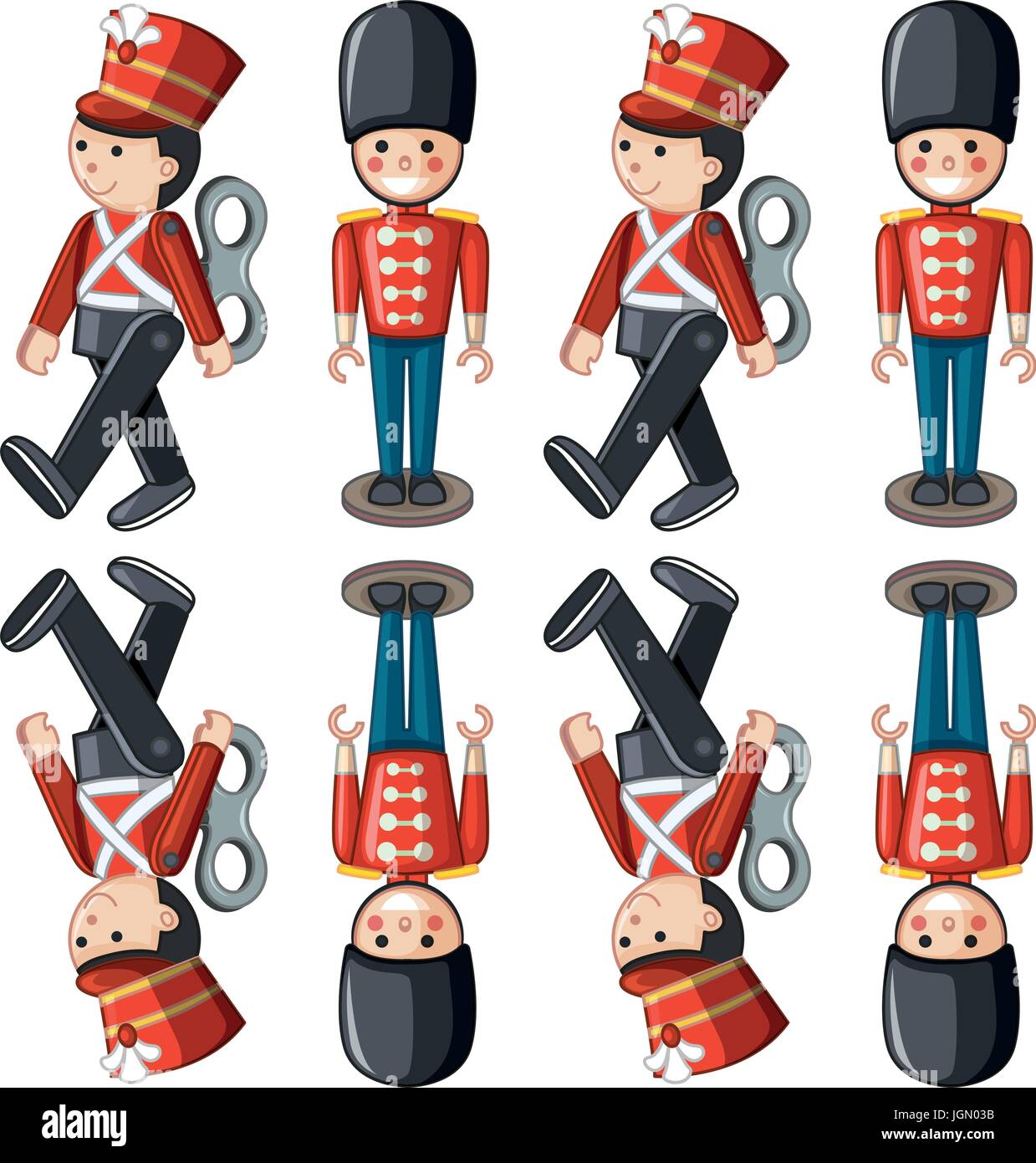 Toy soldiers in different positions illustration Stock Vector