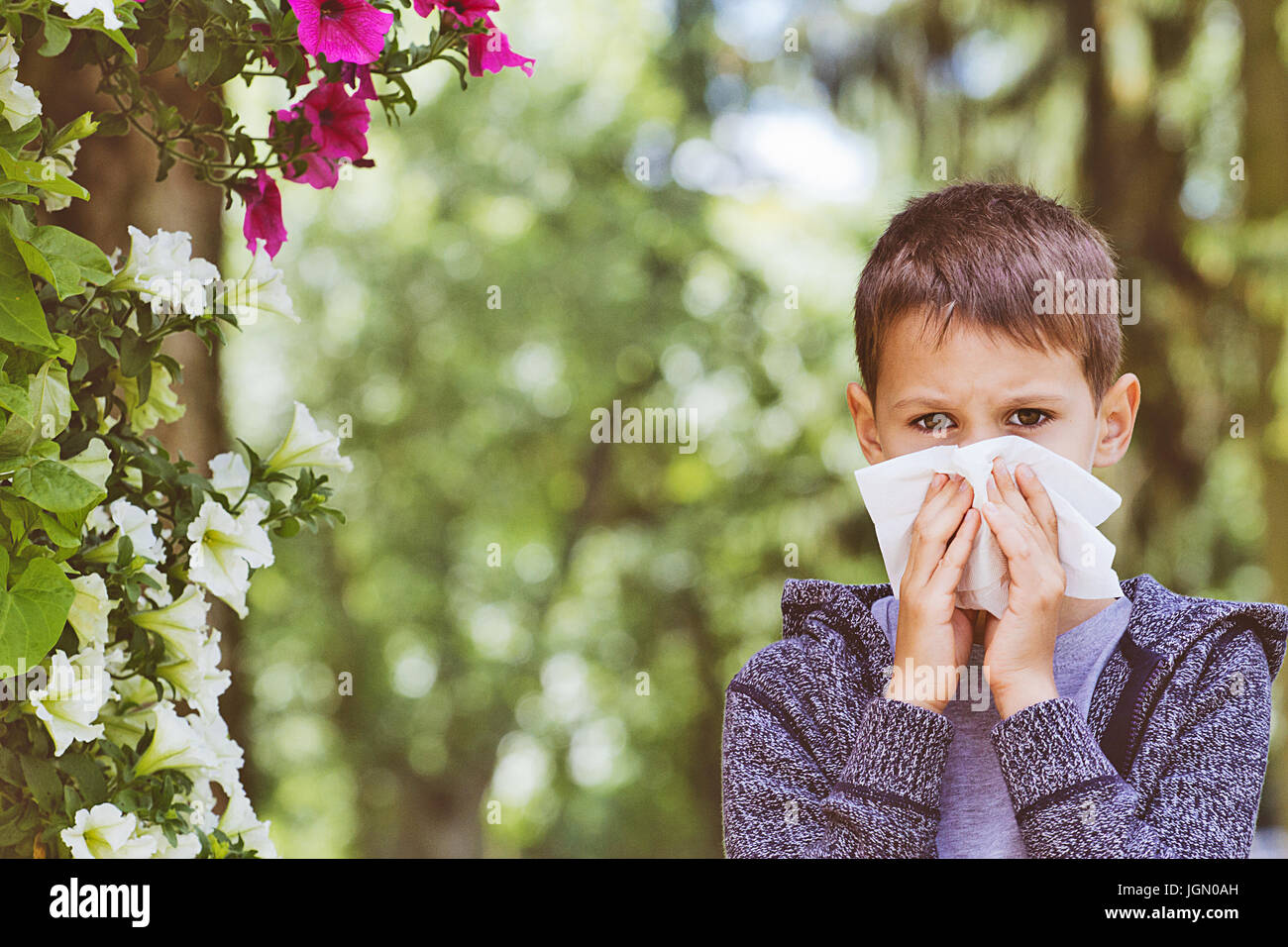 Allergy. Child has allergies from flower pollen Stock Photo Alamy