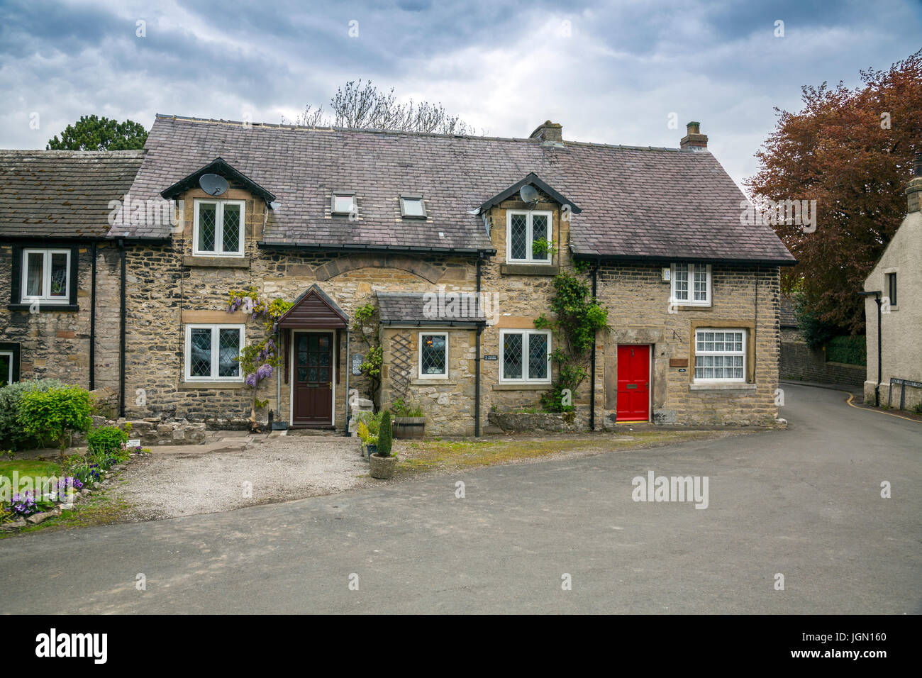 Stone cottages in the centre of Castleton, Peak District, Derbyshire