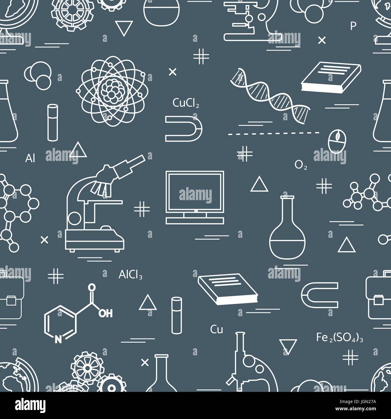 Seamless pattern with variety scientific, education elements: globe ...
