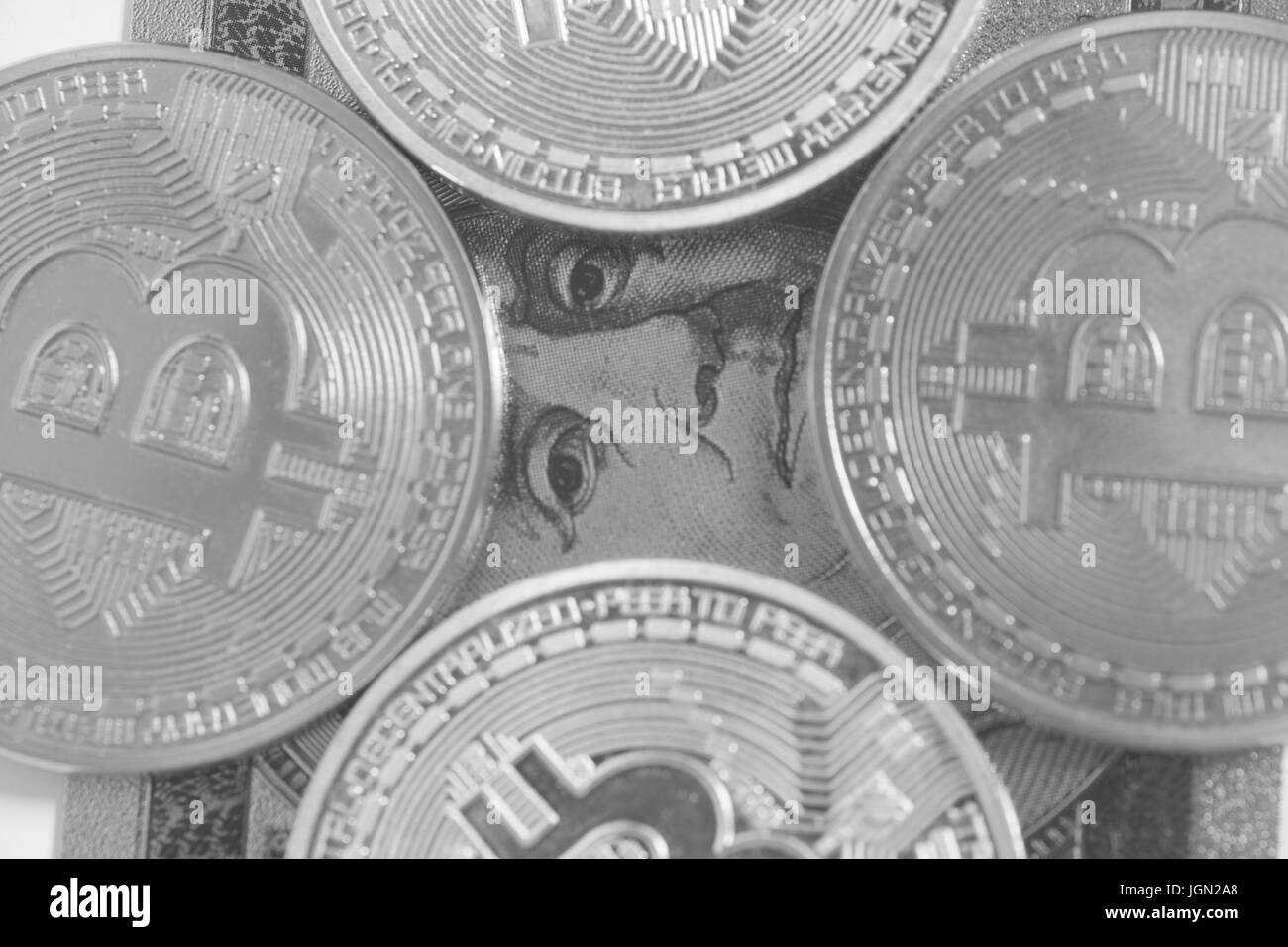 Silver Color Bitcoin Bitcoin metal coins Black and White Stock Photos & Images - Alamy