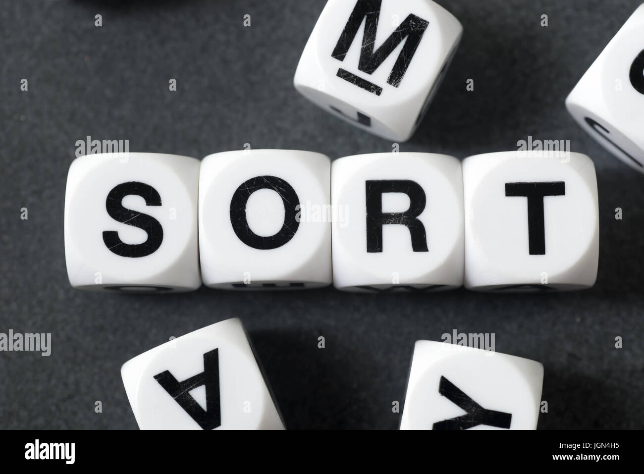 word sort on white toy cubes Stock Photo