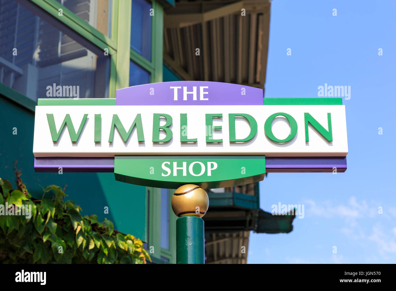 Wimbledon merchandising shop with branded logo, Wimbledon Tennis  Championships 2017, All England Lawn Tennis Club, London, UK Stock Photo -  Alamy