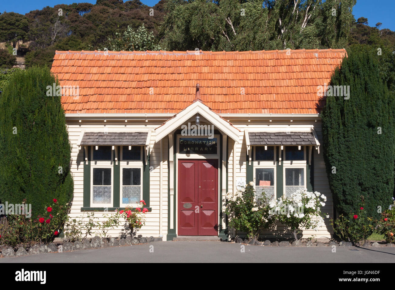 The Coronation Library, Akaroa, New Zealand Stock Photo Alamy