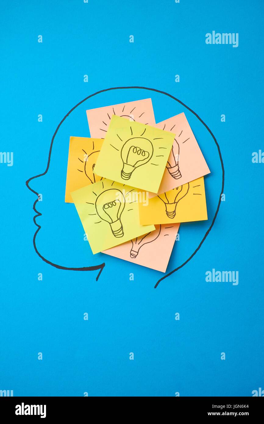 Sticky notes with light bulbs on head, illustration Stock Photo - Alamy