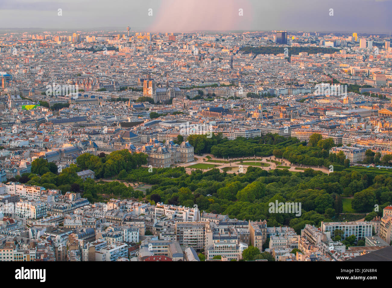 Paris city at sunset in France. Stock Photo