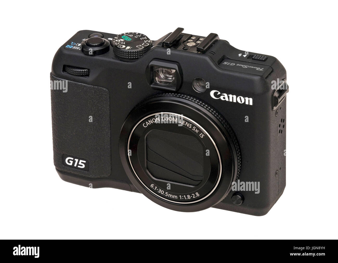 Front view of Canon Powershot G15 compact digital camera on white