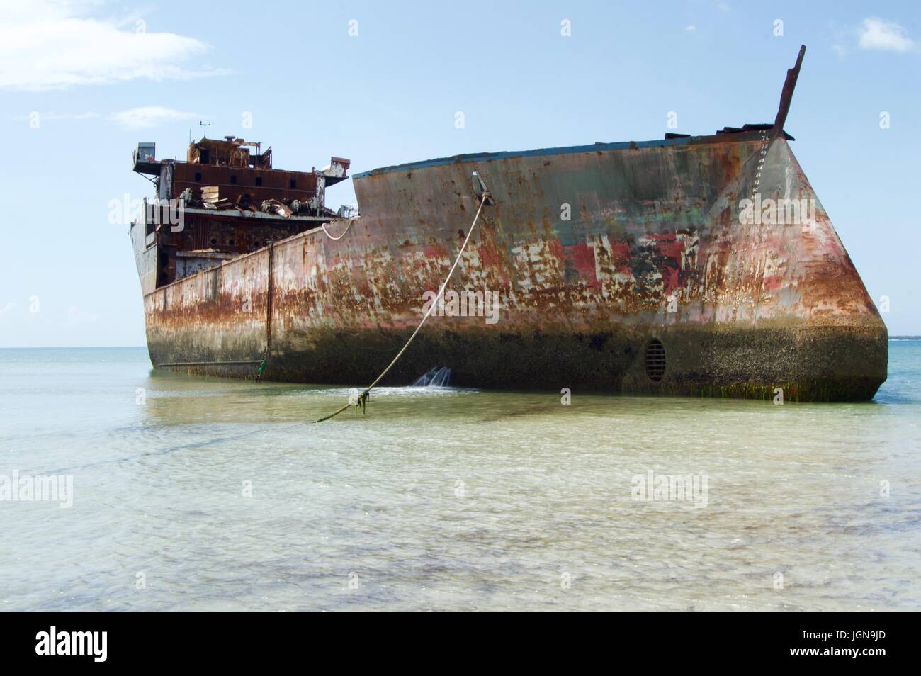 Deserted Shipwreck off coast of Dar Es Salaam Stock Photo