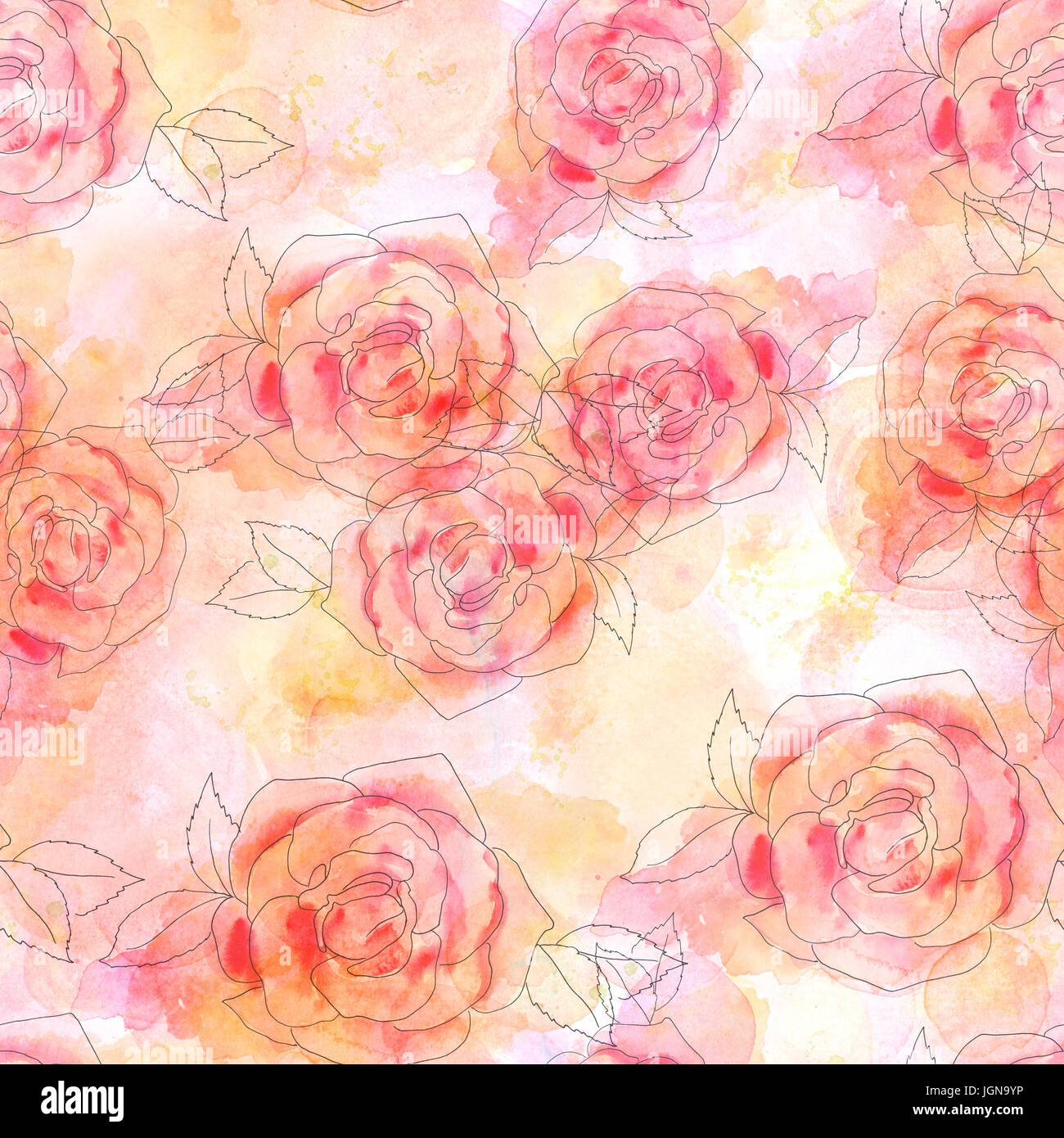 Seamless pattern of pink watercolor roses on pastel texture Stock Photo ...
