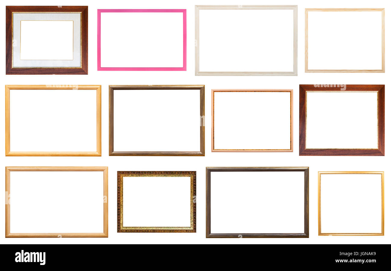 set of various modern wooden picture frames with cut out canvas ...