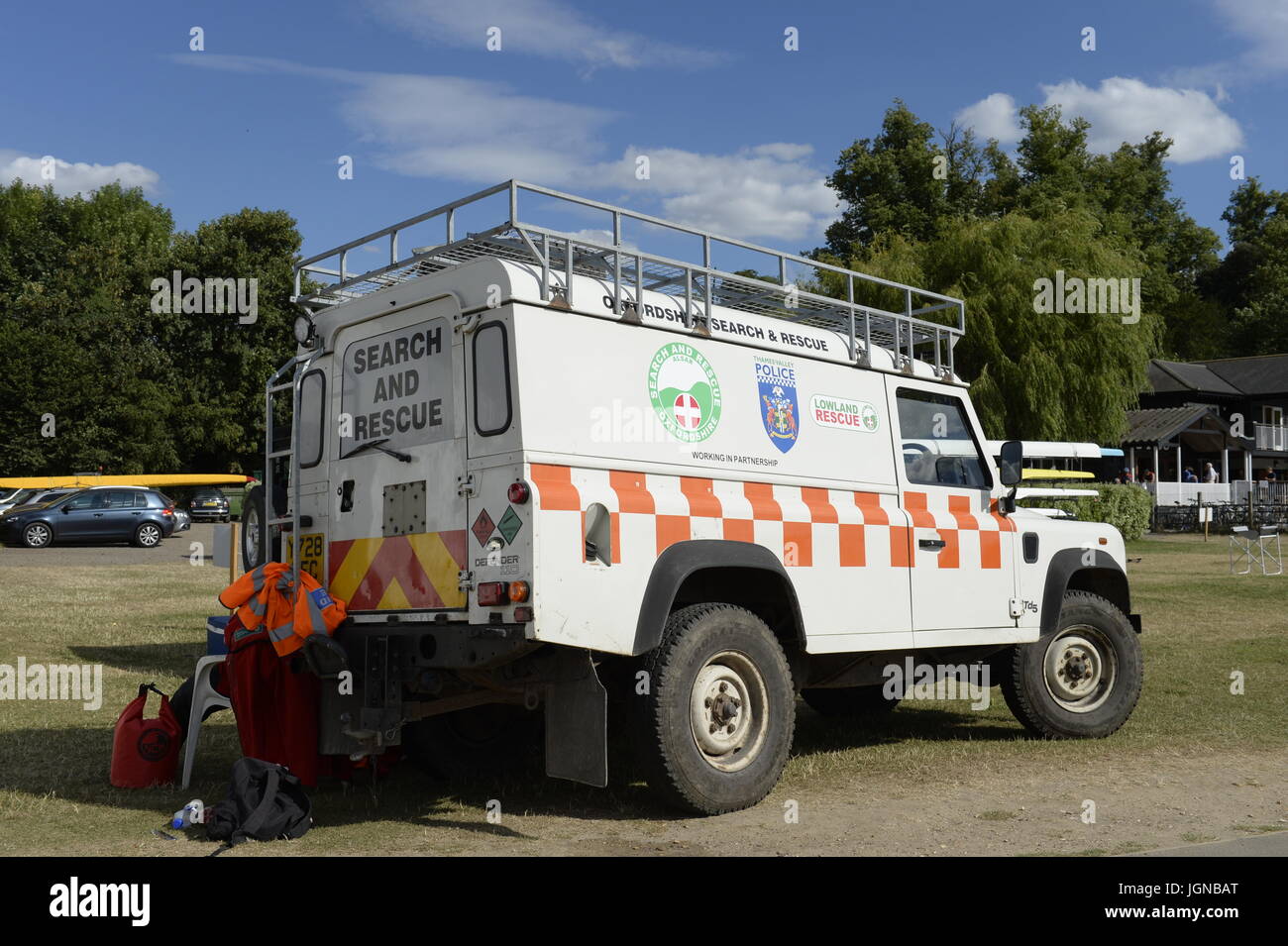 Search and Rescue vehicle at Henley regatta Stock Photo