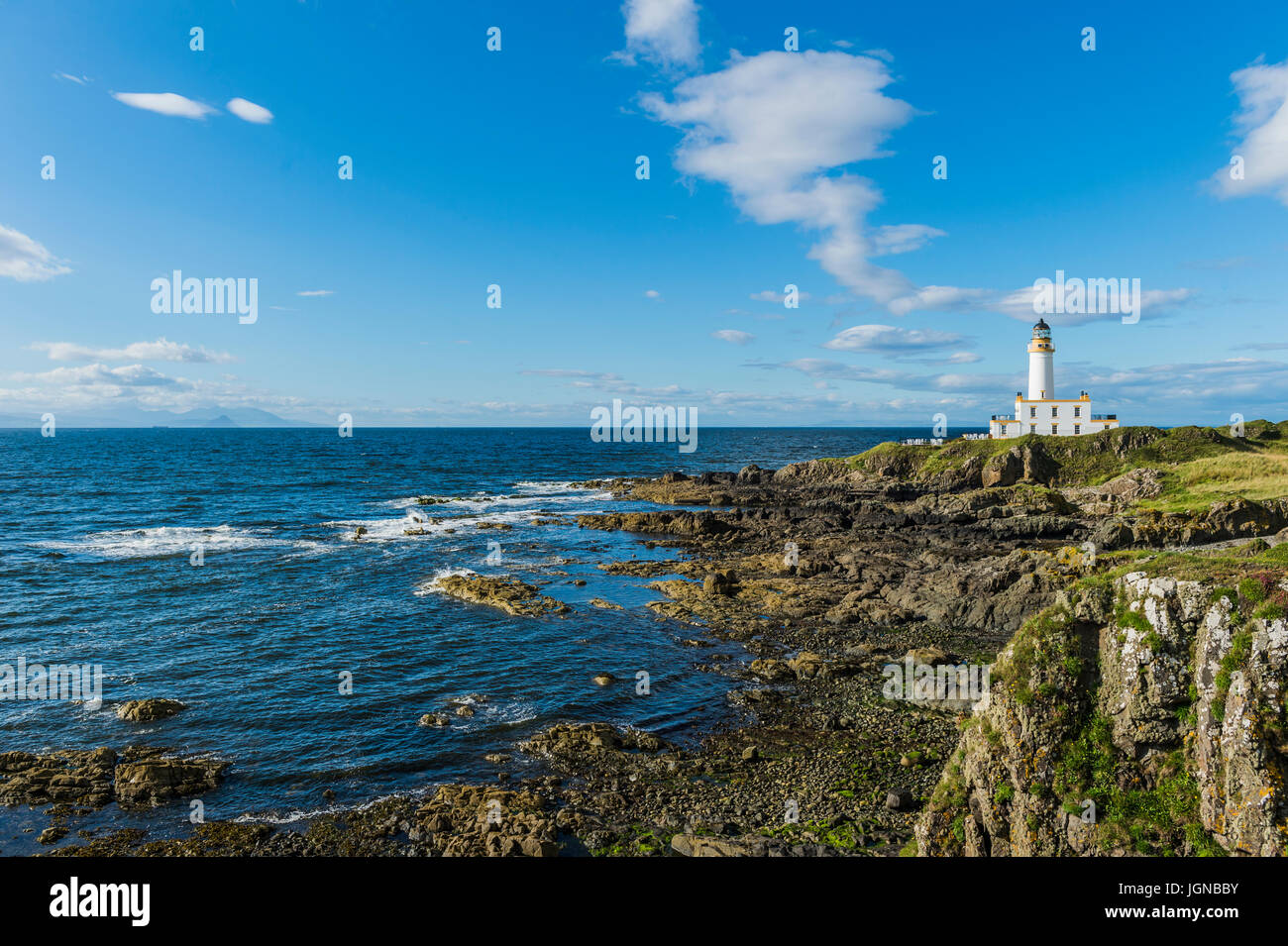 Turnberry, Scotland, UK - August 4, 2016: The old lighthouse at Turnberry which is now part of the Trump Turnberry Luxury Resort hotel. Stock Photo