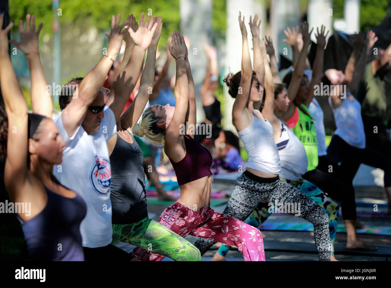 July 8, 2017 Florida, U.S. People participate in a free yoga class