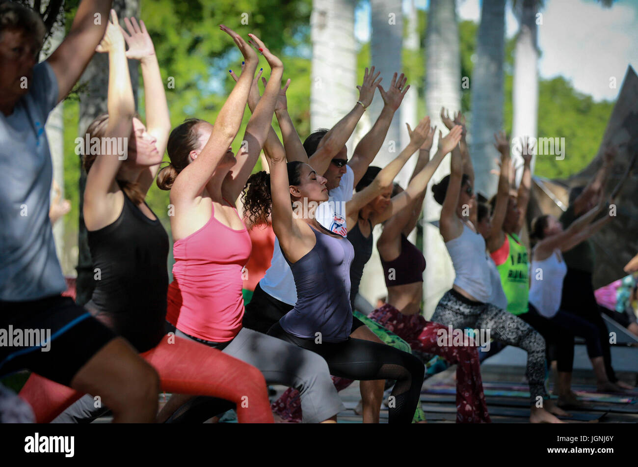 July 8, 2017 Florida, U.S. People participate in a free yoga class