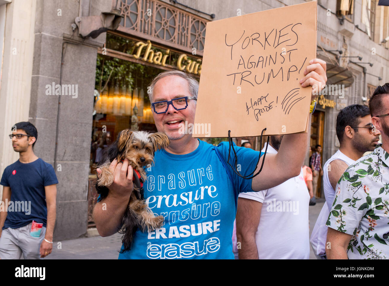 London, UK. 8th July, 2017. Anti Trump protester at London Pride 2017. Thousand of people join the annual LGBT  parade through the capital. Credit: Nicola Ferrari/Alamy Live News Stock Photo