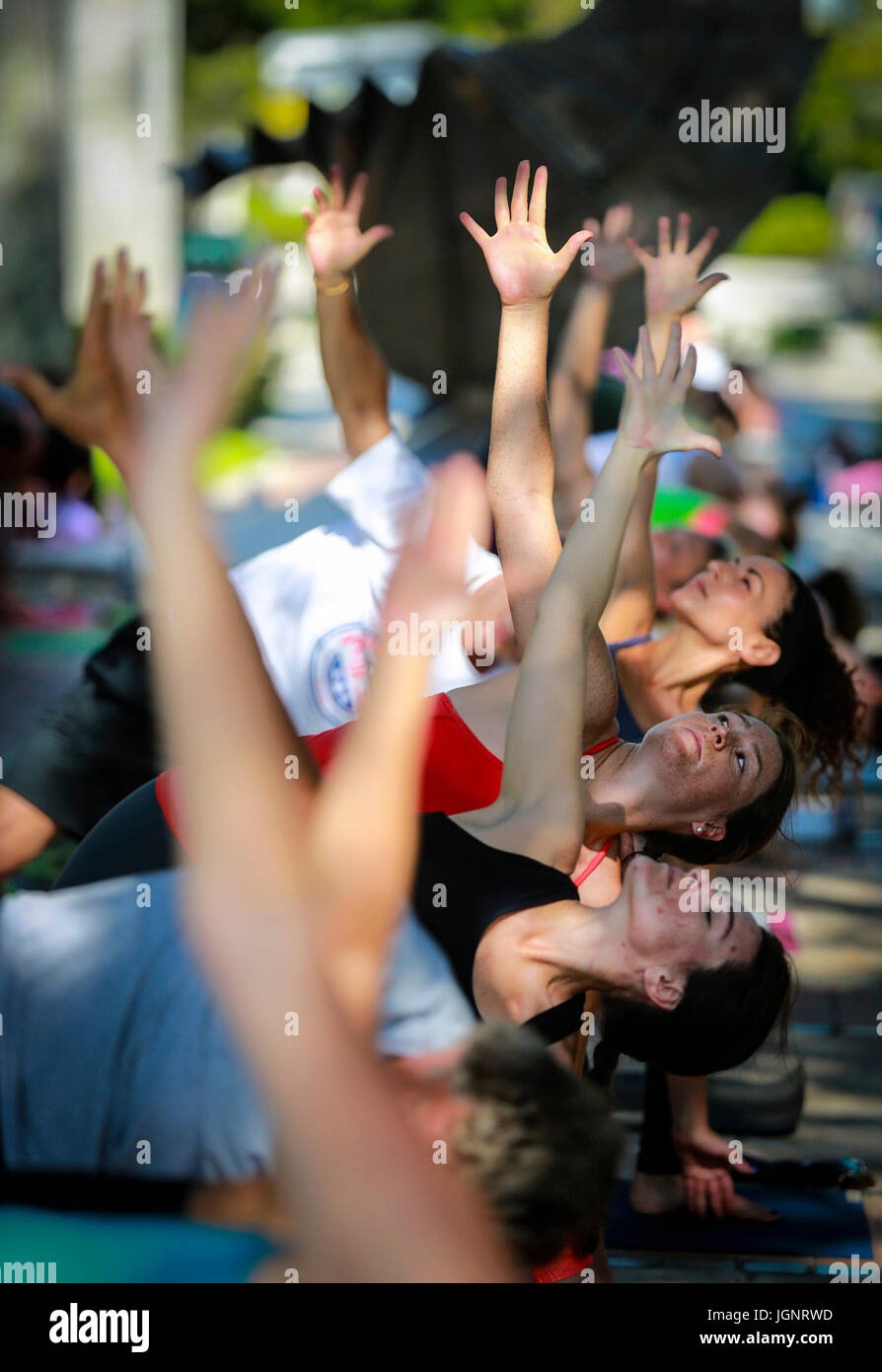 July 8, 2017 Florida, U.S. People participate in a free yoga class