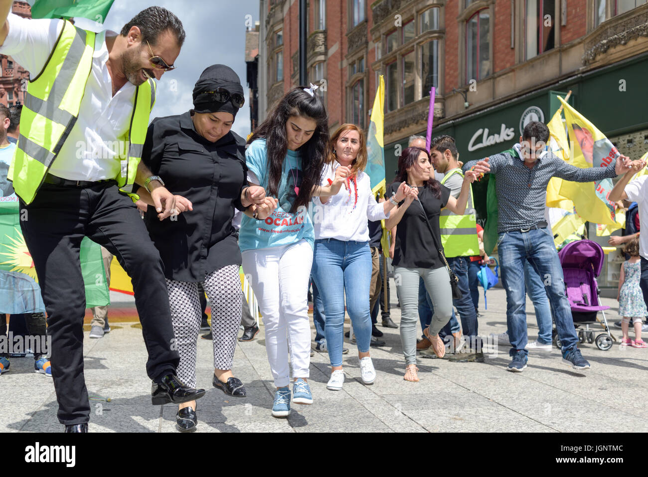 Nottingham, UK. 09th July 2017. Nottingham Kurdish community held a protest on the old market square calling for the release of Abdullah Ocalan founder member of the Kurdish Workers Party (PKK).Abdullah is serving a life sentence in a Turkish prison.Öcalan was arrested in 1999 by the Turkish National Intelligence Agency. Credit: Ian Francis/Alamy Live News Stock Photo