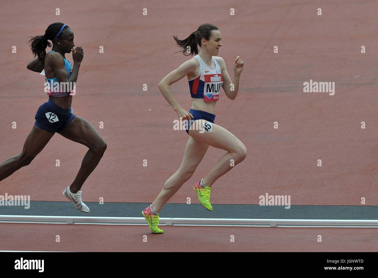 Stratford, UK. 9th Jul, 2017. Laura Muir (GBR). Womens 1 mile. Anniversary games. IAAF Diamond League. London Olympic stadium. Queen Elizabeth Olympic park. Stratford. London. UK. 09/07/2017. Credit: Sport In Pictures/Alamy Live News Stock Photo
