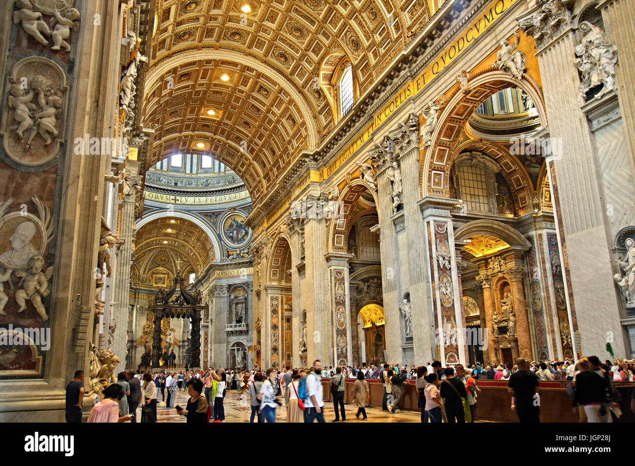 Inside the huge Basilica of St Peter (Basilica di San Pietro) Vatican city state. Stock Photo