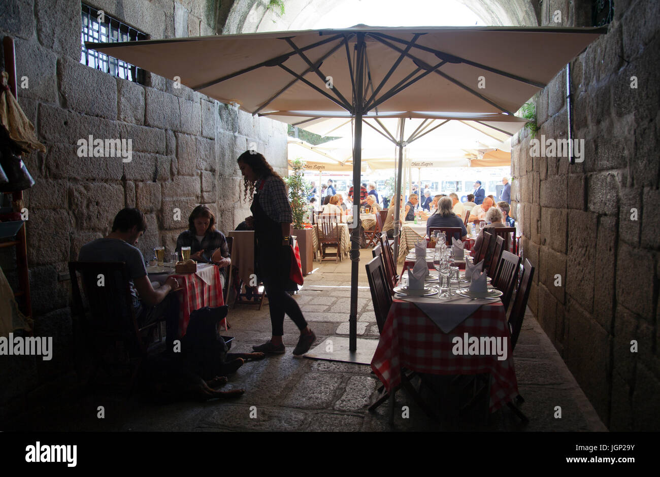 Restaurants in Arches by River Douro Riverside in Porto - Portugal Stock Photo