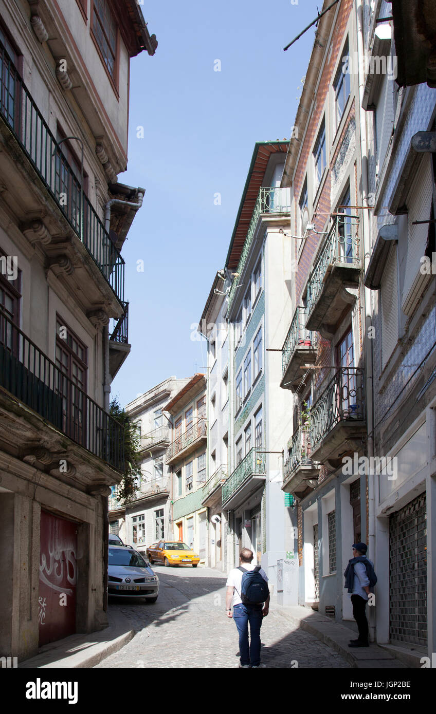 Quaint Roads in Hilly Jewish Historic Quarter in POrto - Portugal Stock Photo