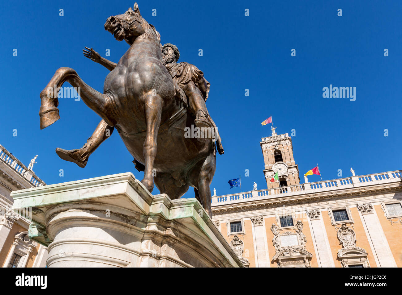 The replica of the Marcus Aurelius bronze equestrian statue, Capitoline Hill, Rome, Italy Stock Photo