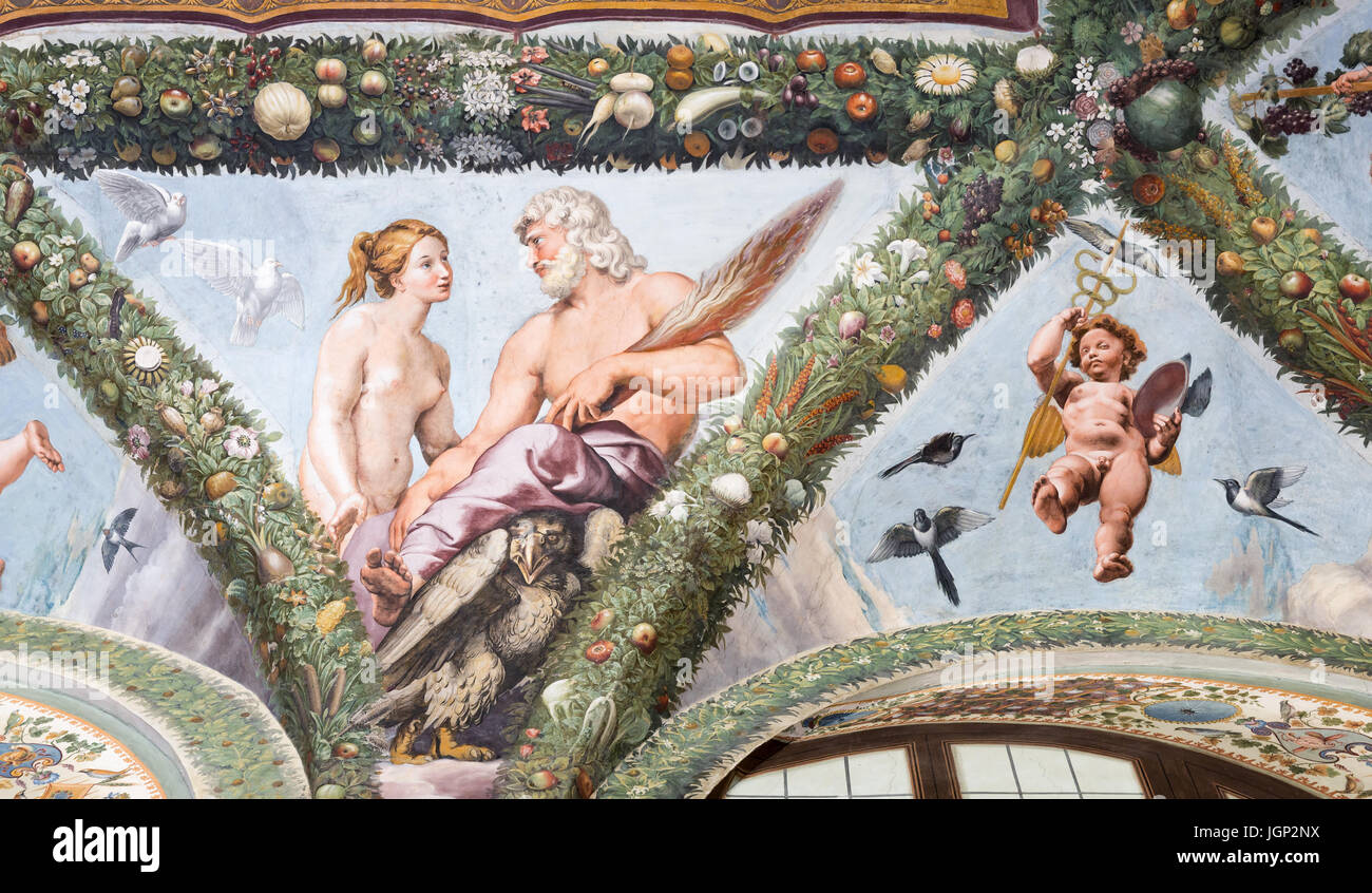 Fresco of Venus and Jupiter by Giovann Francesco Penni, Villa Farnesina, Rome, Italy Stock Photo