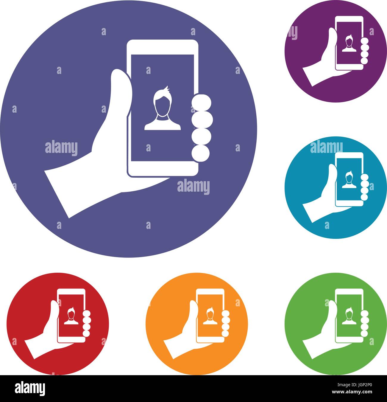 Hand holding smartphone with photo icons set Stock Vector Image & Art ...