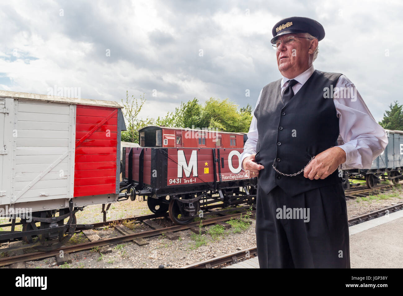 station master at mid suffolk light railway Stock Photo