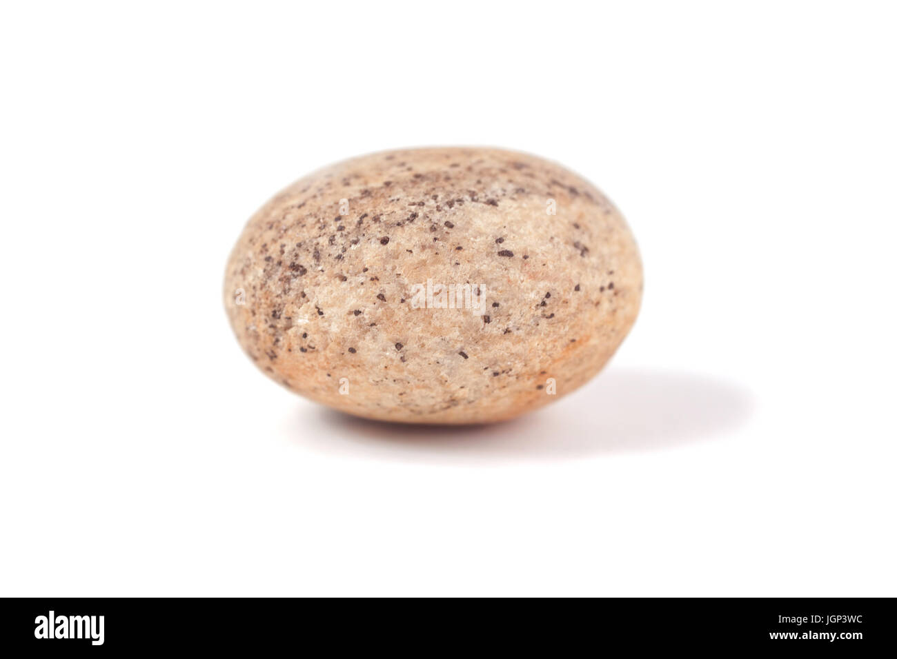 One round smooth pebble stone isolated on white background closeup Stock Photo