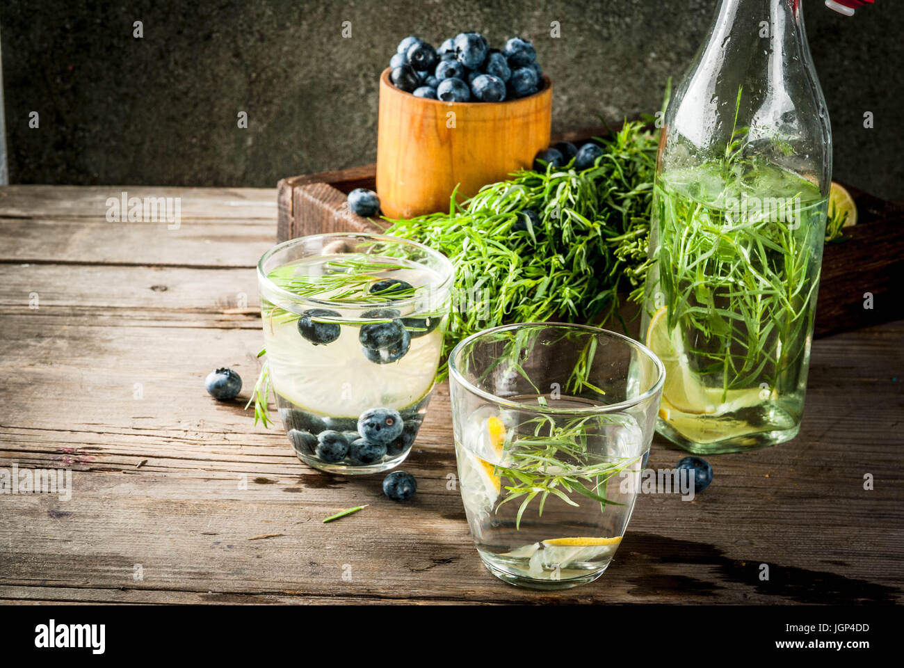 Summer refreshment diet drinks. Infused detox waters in different