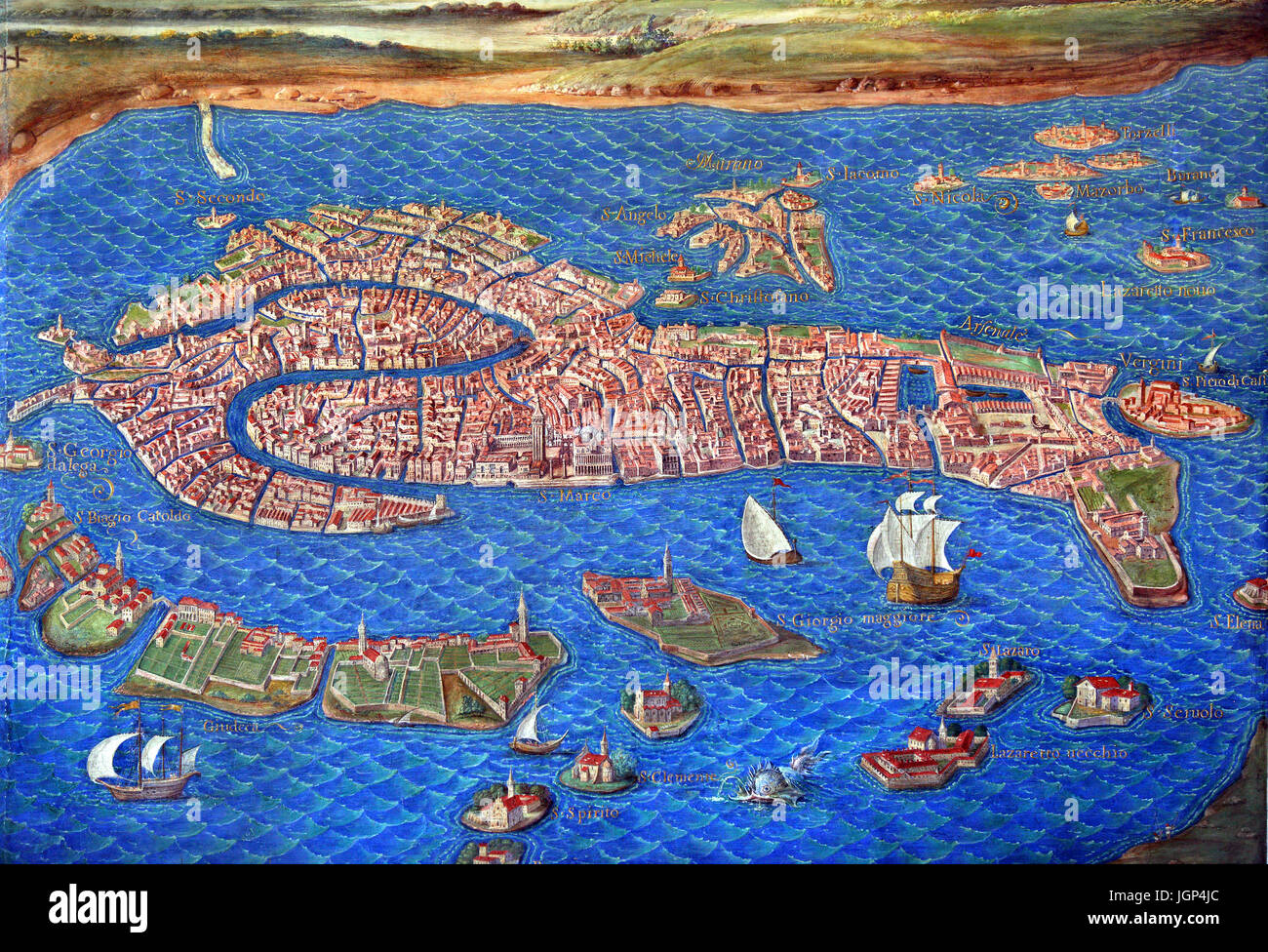 Map of Venice in the Gallery of  Maps of the Vatican Museums, Vatican city Stock Photo