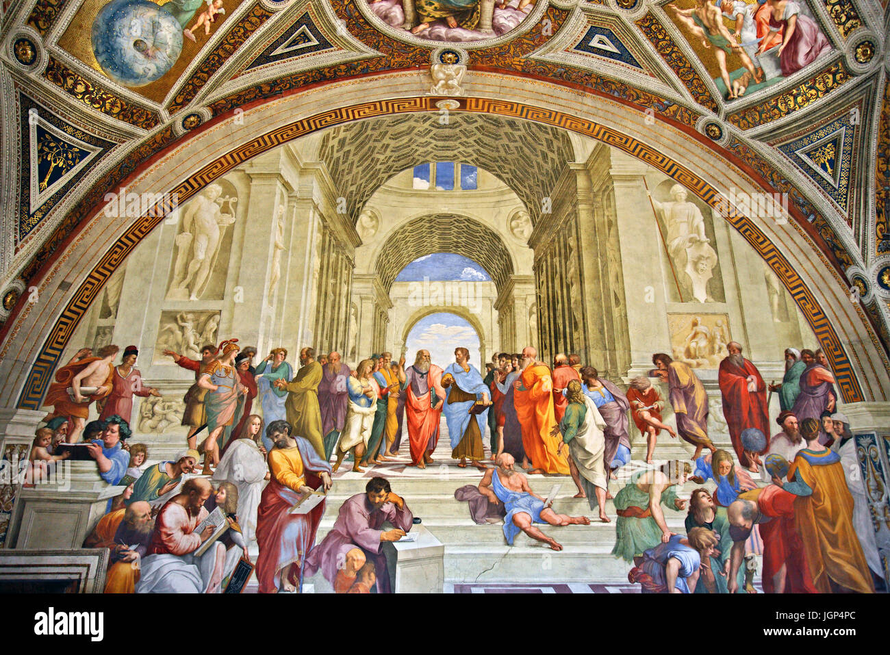 'La Scuola di Atene' ('The School of Athens') in Stanze di Raffaello ('Raphael Rooms'), Vatican Museums, Vatican city. Stock Photo