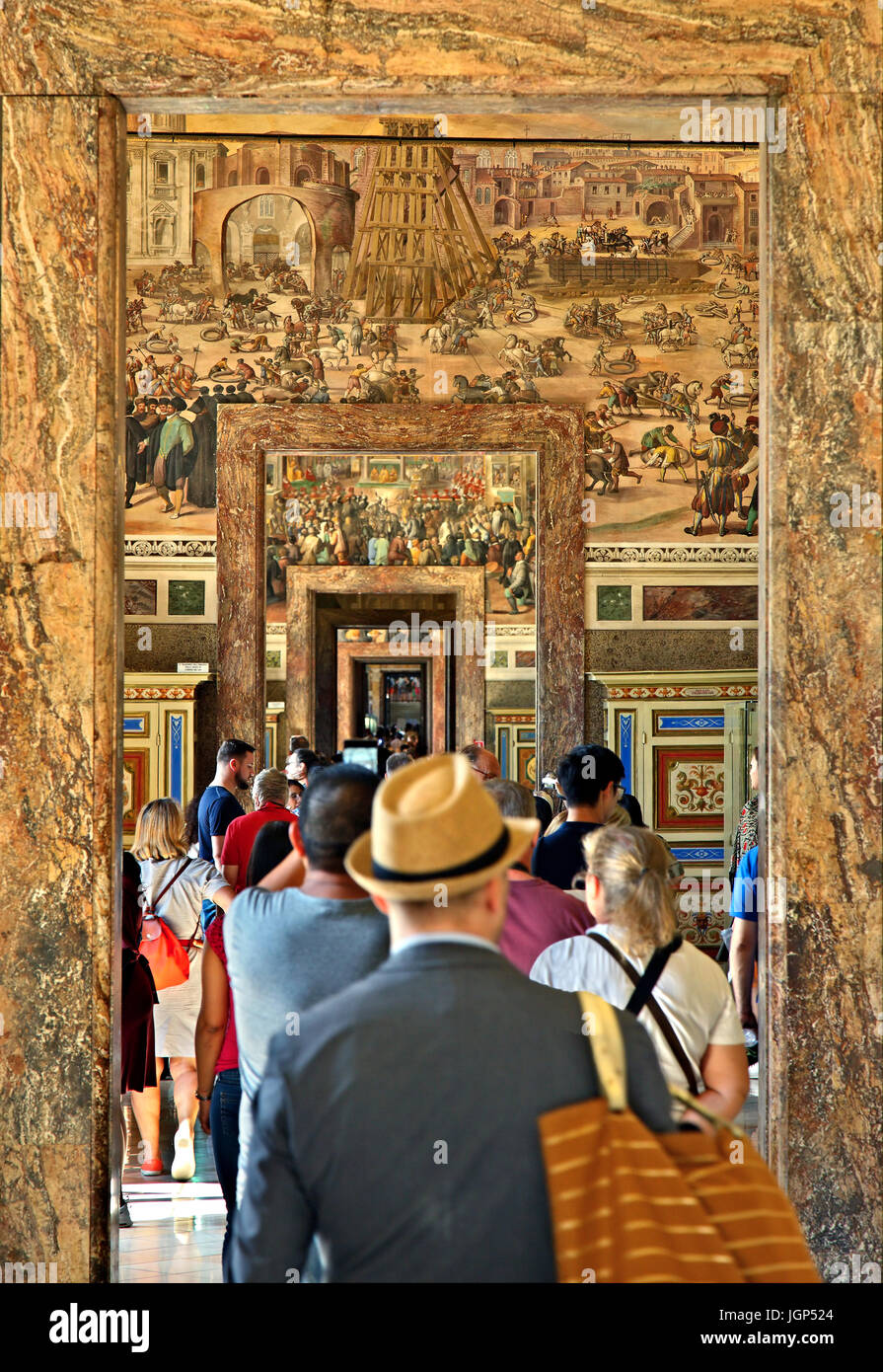 Wandering around the galleries of the Vatican Museums, Vatican City. Stock Photo