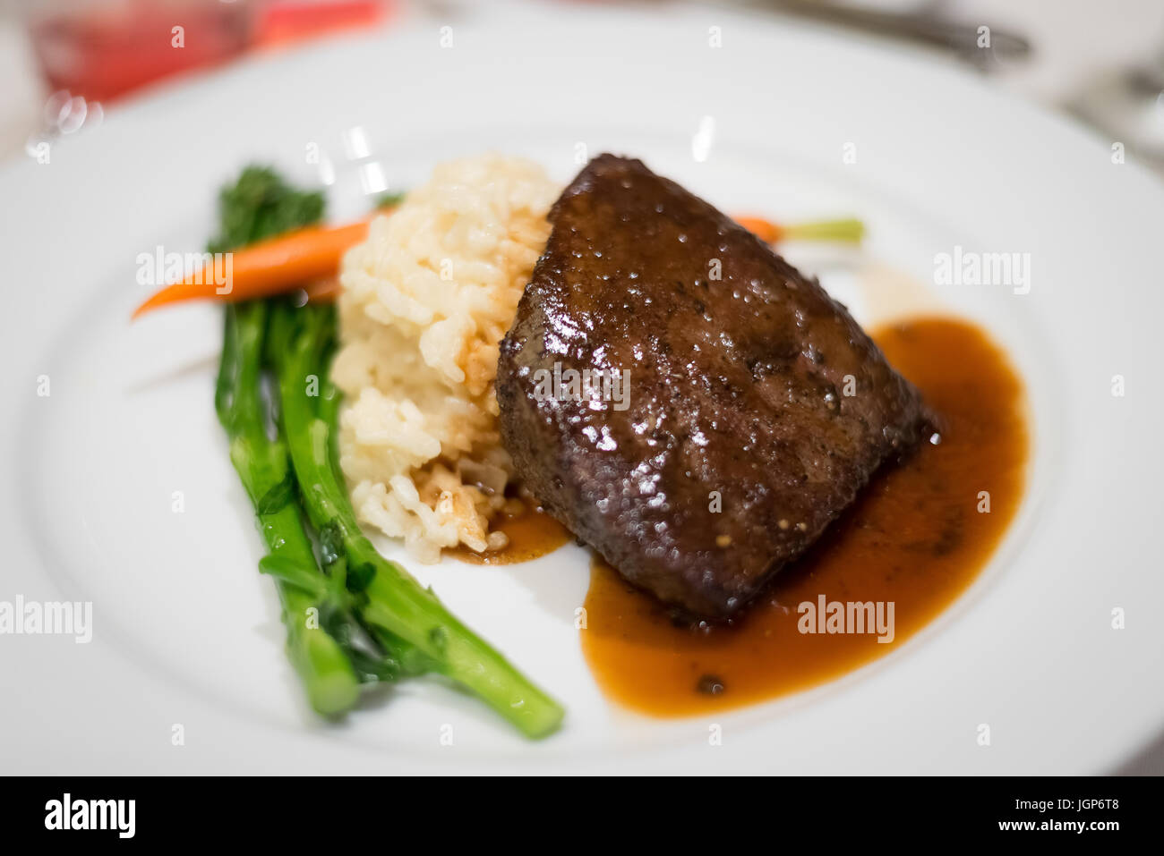 Steak and Mashed Potatoes w/ Veggies served at a hotel banquet meal