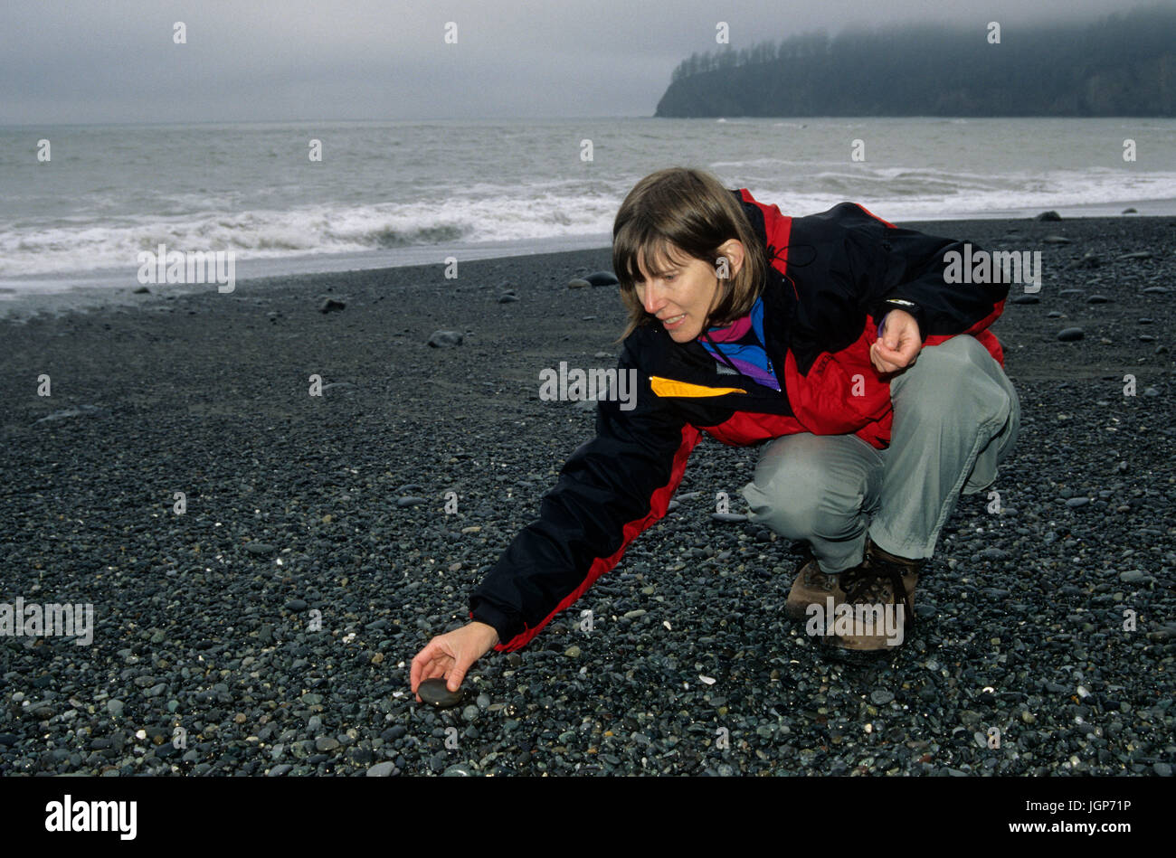 Beachcombing on Third Beach, Olympic National Park, Washington Stock Photo