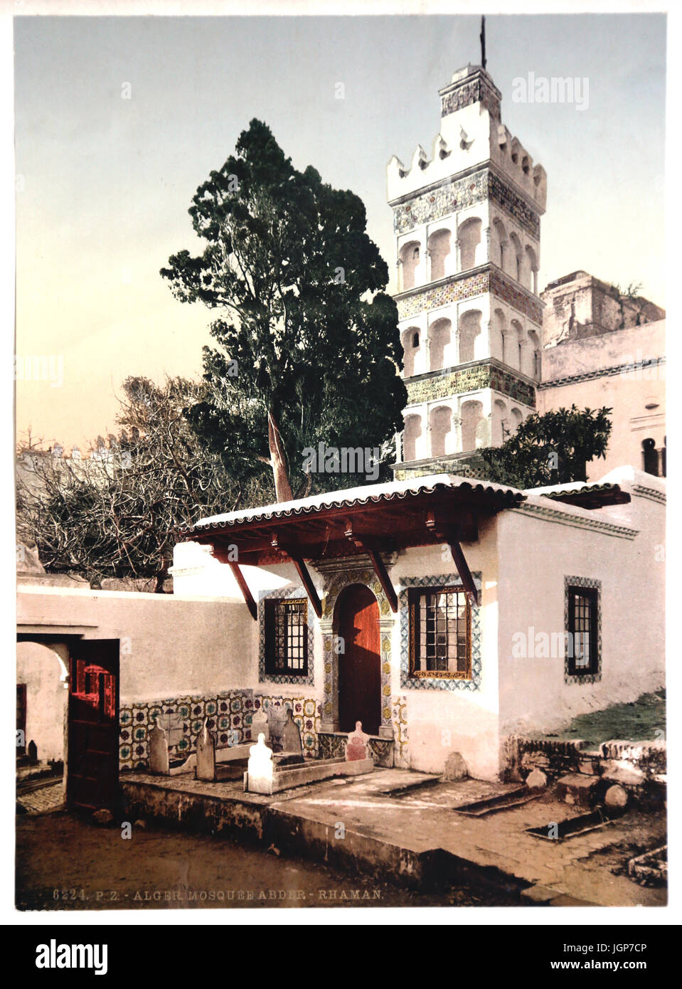 Sidi Abder Rhaman mosque. Algiers. Algeria (ca.1899). Photochrome print. Part of a color photo album. Stock Photo