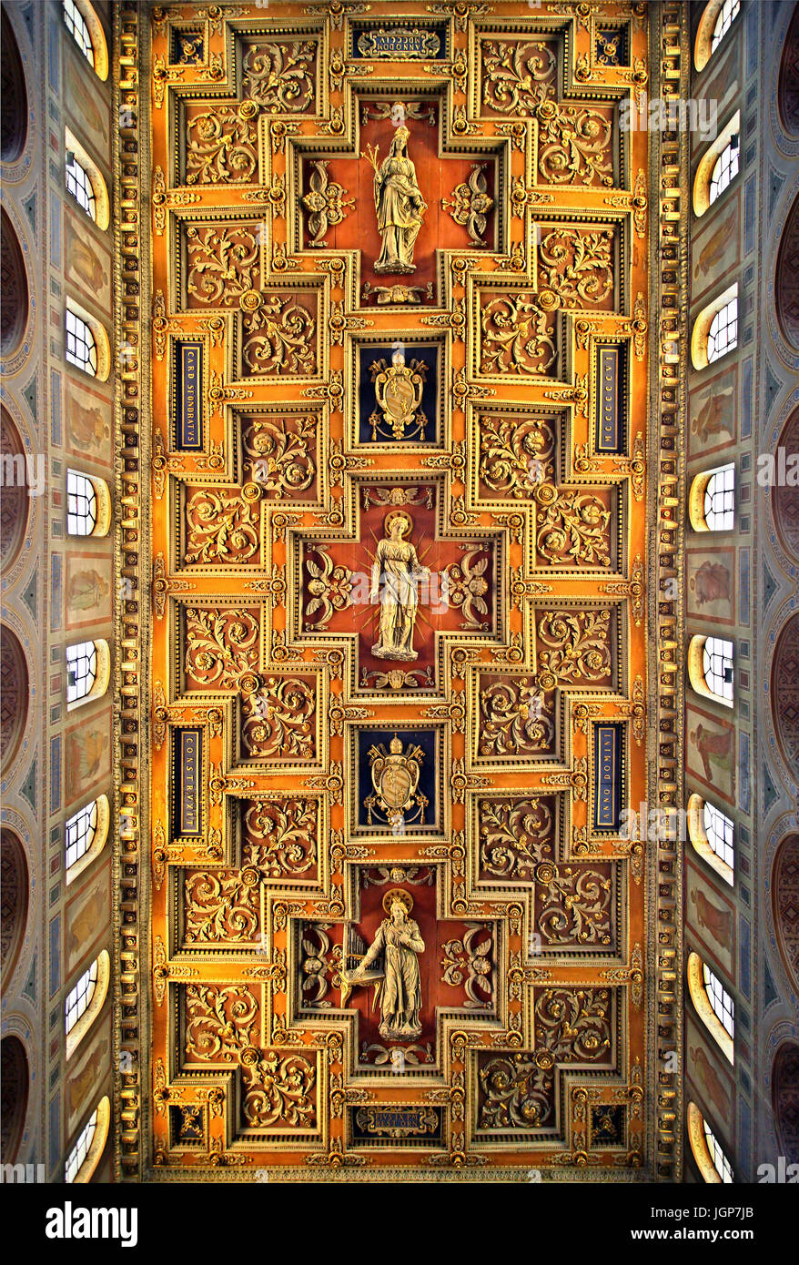 The impressive ceiling of the Basilica di Sant'Agnese fuori le mura ('St, Agnes outside the walls'), Rome, Italy. Stock Photo