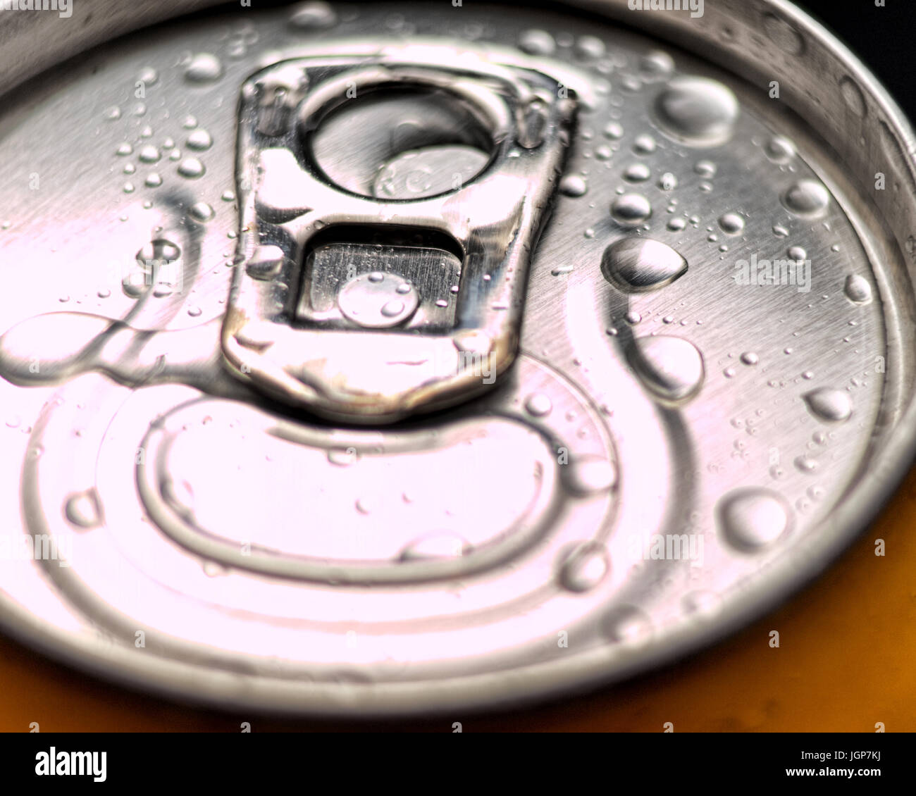 The top of a can of drink with ringpull and condensation Stock Photo