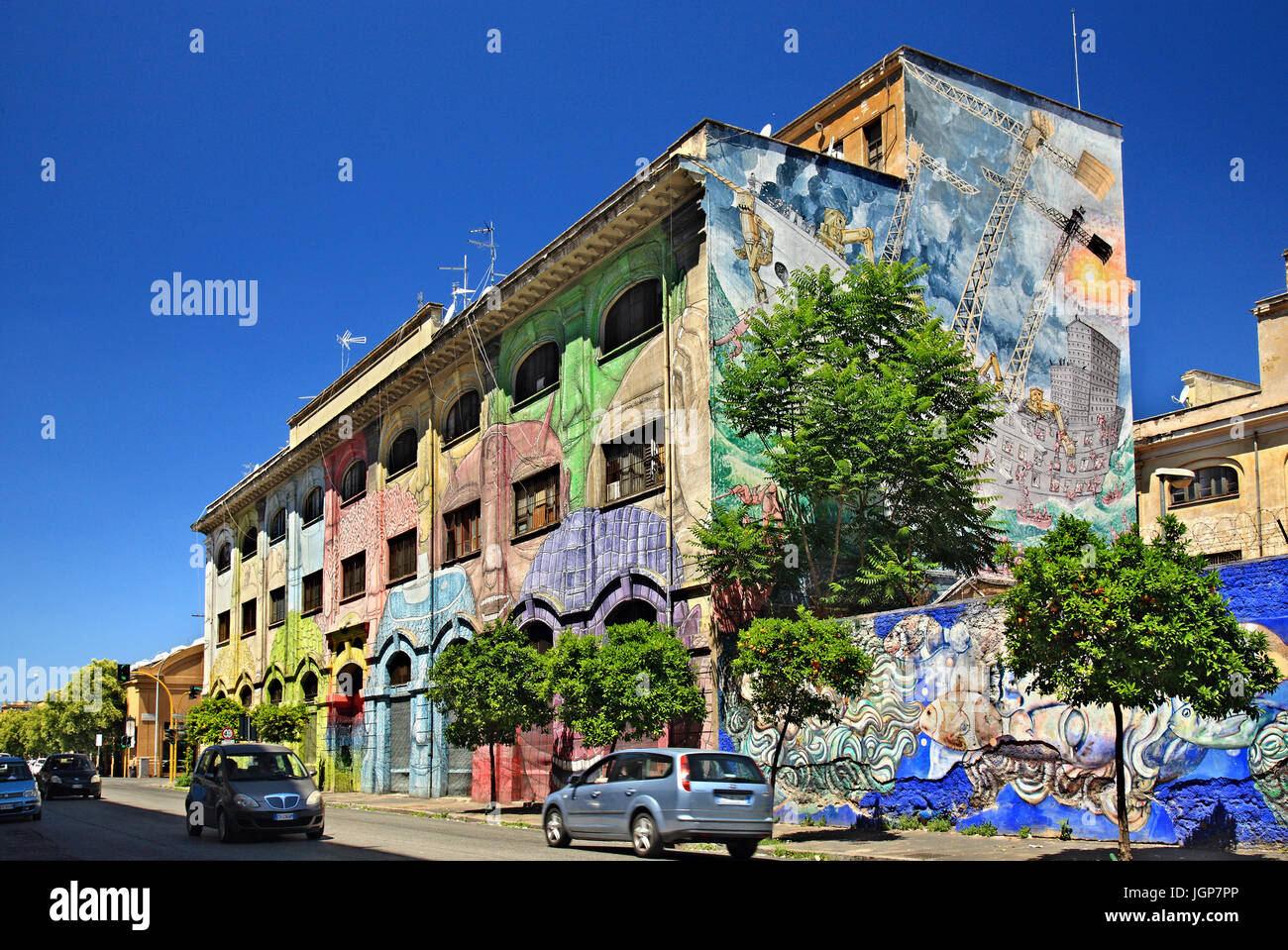 Mural by famous street artist Blu at Via del Porto Fluviale, Ostiense, Rome, Italy Stock Photo