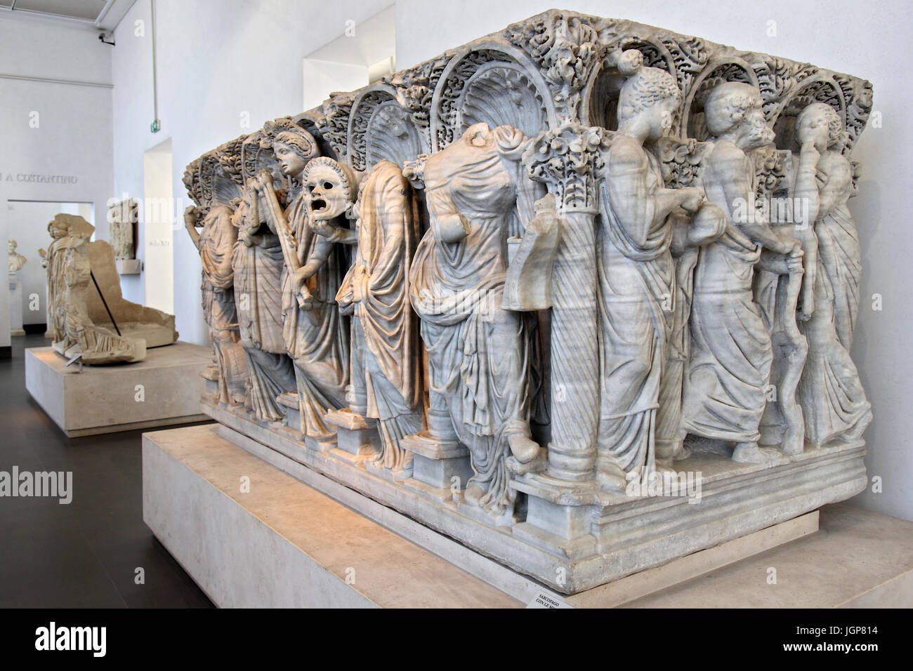 Sarcophagus with the Muses in Museo Nazionale Romano: Palazzo Massimo Alle Terme, Rome, Italy. Stock Photo