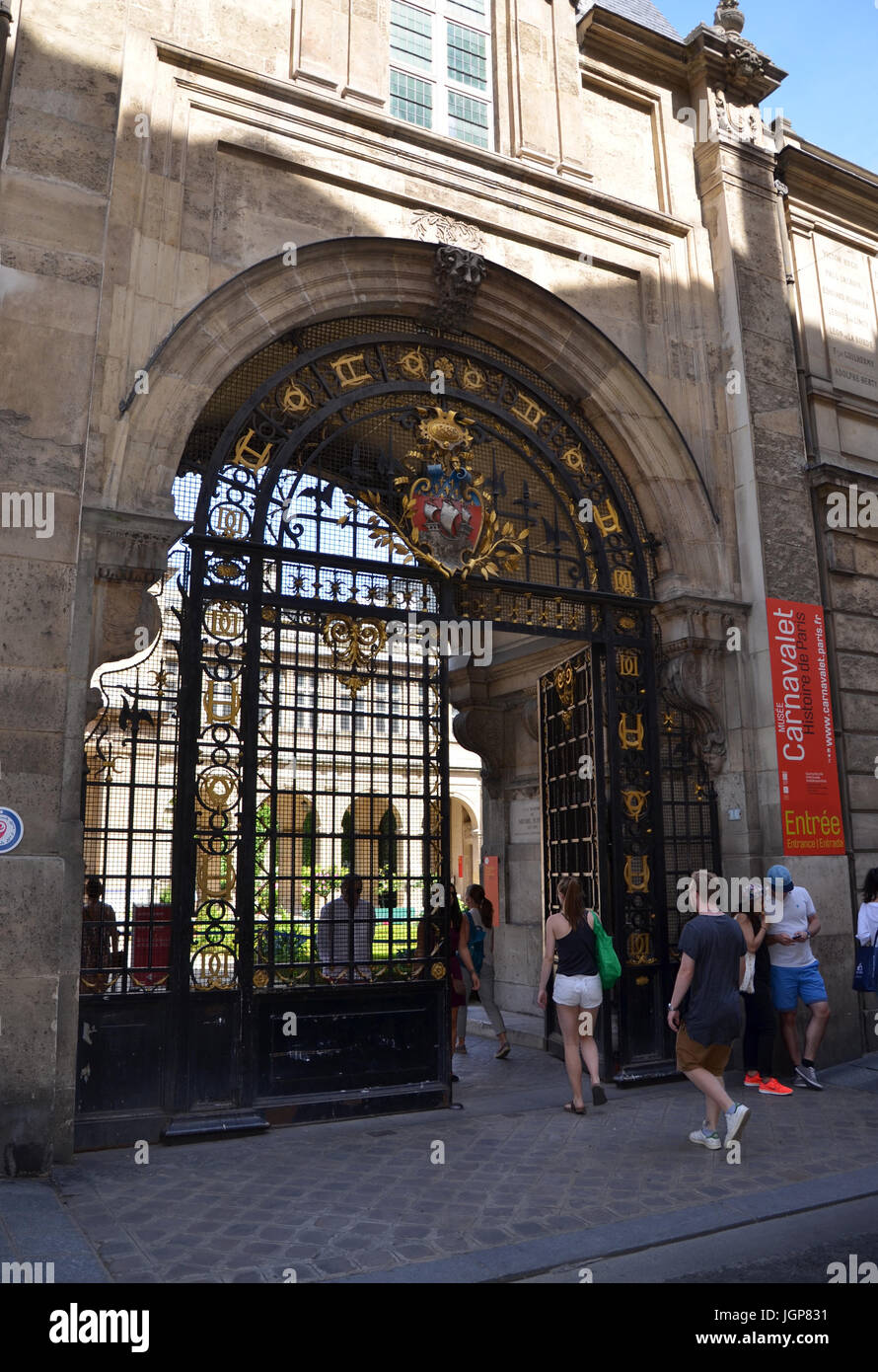 PARIS - AUG 13:  The Carnavalet Museum in Paris, France is shown on August 13, 2016.  It focuses on the history of Paris Stock Photo