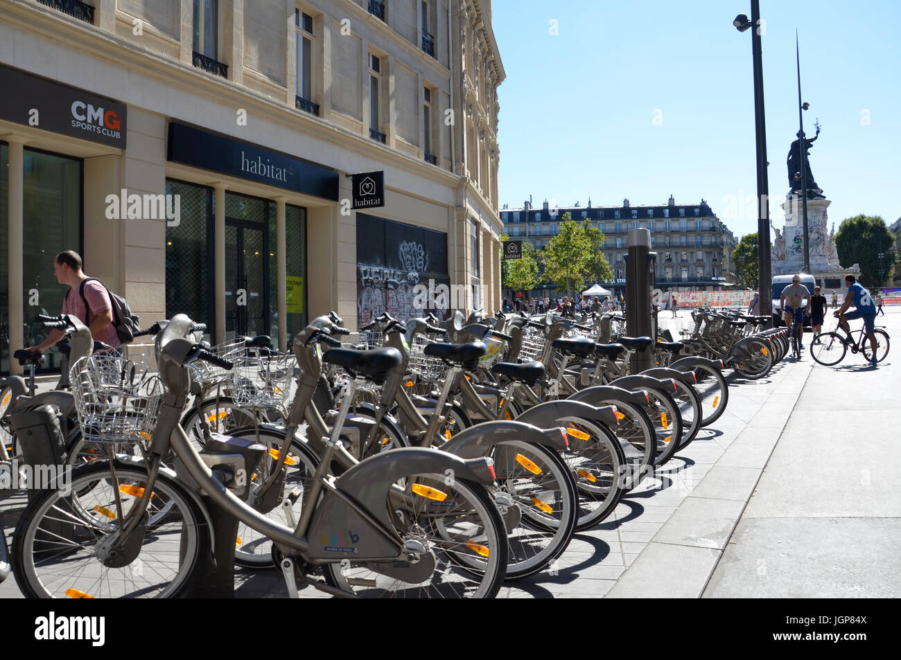 PARIS - AUGUST 7: A Velib bicycle stand is shown in Paris, France on August  7, 2016. The bicycle sharing system was launched in 2007 Stock Photo - Alamy