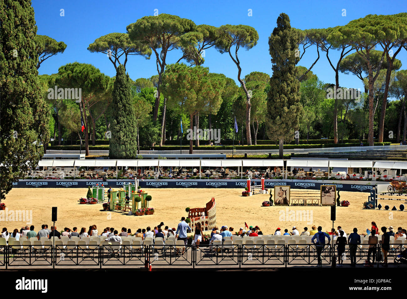 Piazza di Siena in Villa Borghese gardens during a horse jumping show. Rome, Italy. Stock Photo