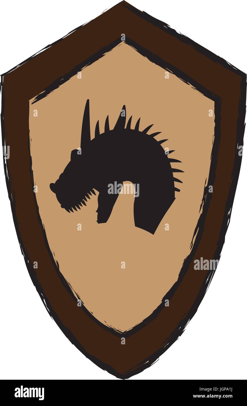 cartoon shield knight dragon fairy tale emblem victorian vector ...