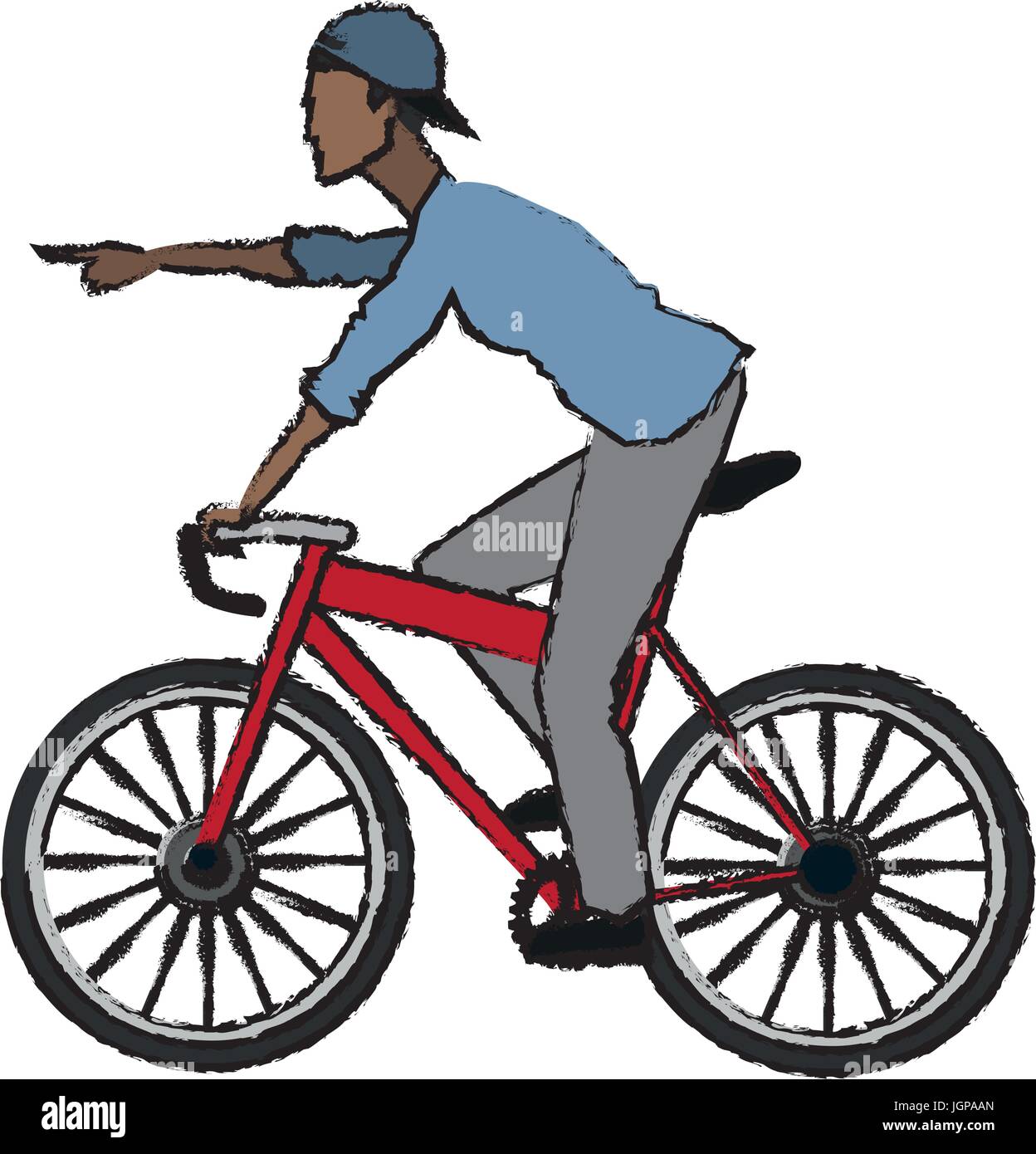 man pointing riding bicycle transport vector illustration Stock Vector ...