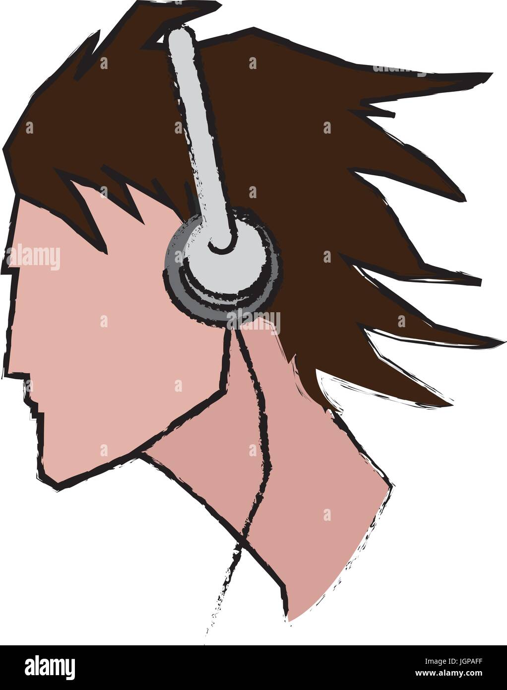 young man profile user headphones vector illustration Stock Vector